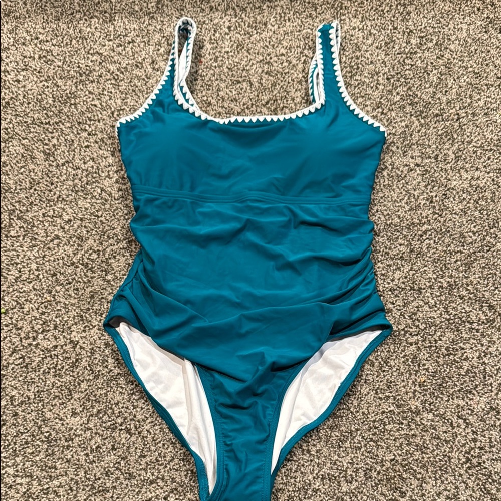 Pinkblush Blue and White One Piece Swimsuit with Ruching